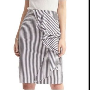 Banana Republic Ruffle Striped Pencil Skirt Grey & White